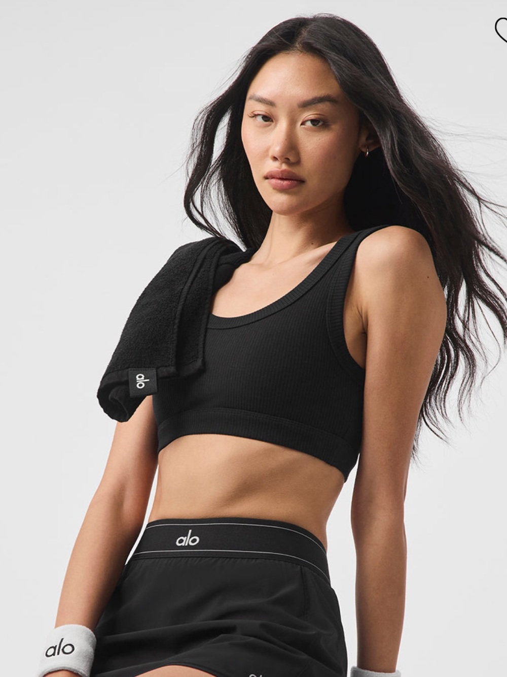 ALO Yoga Black Ribbed Scoop Sports Bra